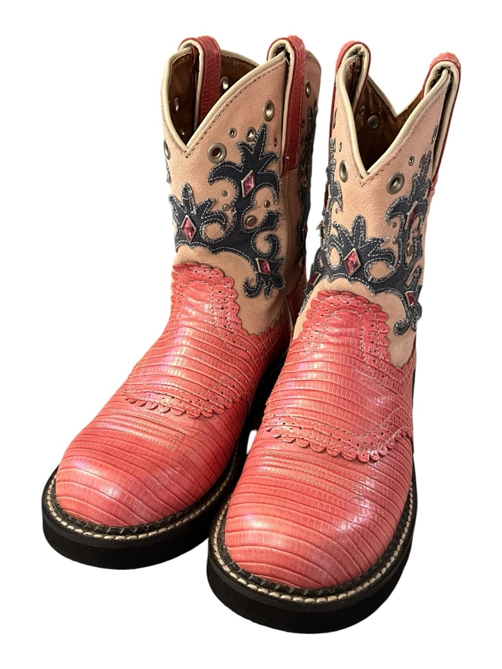 Ariat Fat Baby Boots Coral Pink Western Embossed Leather Ankle Boots
